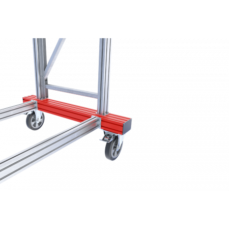 Traverse in Signalrot mit 2 Bockrollen (Ø 160 mm) am Stützteil