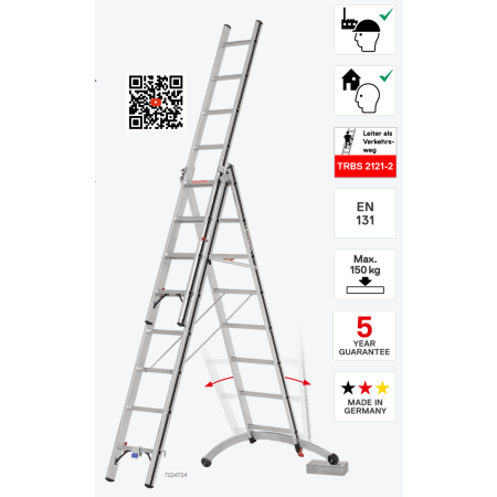 Variante 3x8 als Stehleiter mit Aufsteckteil: Reichhöhe 4.40 m