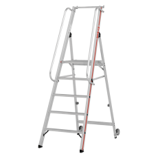 5-Stufen Plattformleiter mit langem Handlauf und Kipprollen