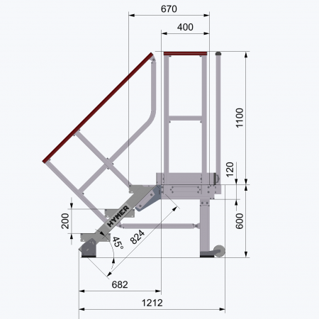Beispiel-Konfiguration: Treppenpodest 60 cm mit 3 Stufen und Geländer*
