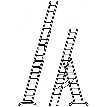 Tutte le dimensioni possono essere utilizzate come scale a cavalletto con sezione aggiunta e come scale singole in 3 parti.