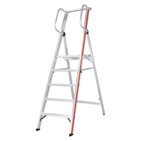 Scala in alluminio con piattaforma e corrimano