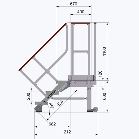Esempio di configurazione: scaletta di 60 cm con 3 gradini e ringhiera*