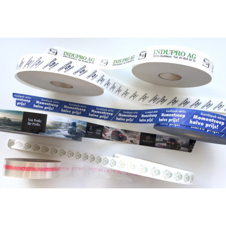 All types of tape can be imprinted with text, logos or bar codes
