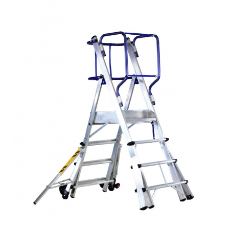 Adjustable telescopic platform stepladder with 360° guardrail protection