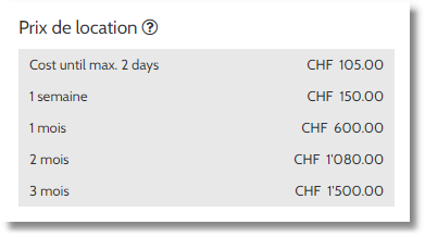 tableau d’information pour Rabais sur location