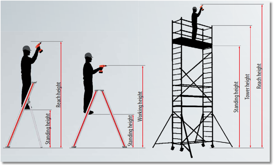 Illustration of standing-, working- and reach-height